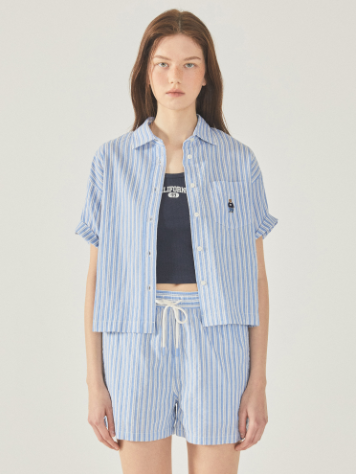 韓國 Who.A.U Steve Seersucker Crop Shirts【WA166】