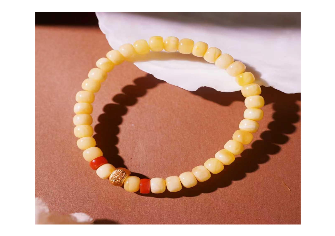 琥珀白花蠟手串6+【SE893】