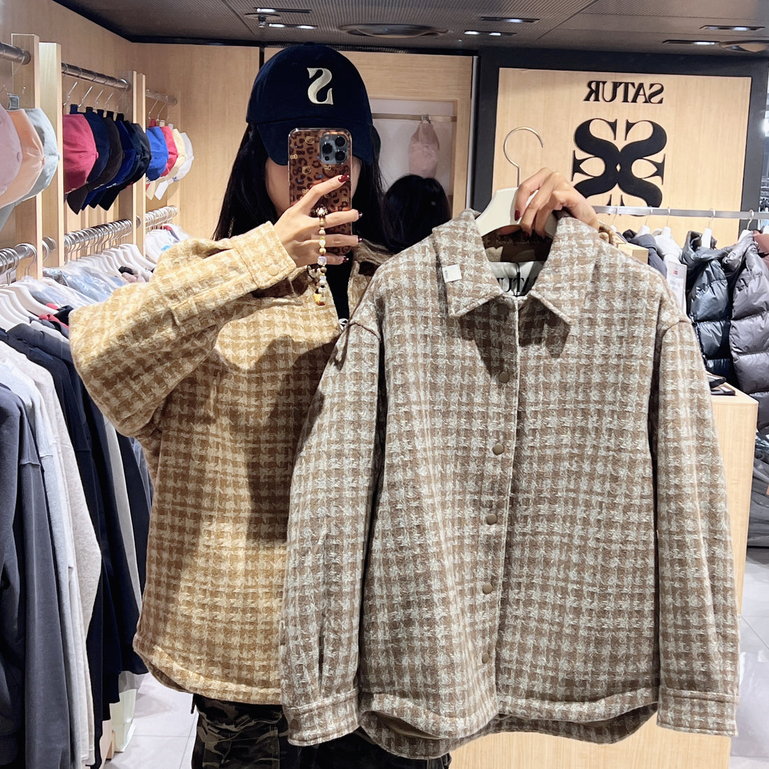 韓國 Satur Check Fleece Shirt Jacket【SR197】