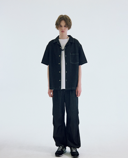 韓國 Markm Washed Denim Open Collar Shirt【MA176】