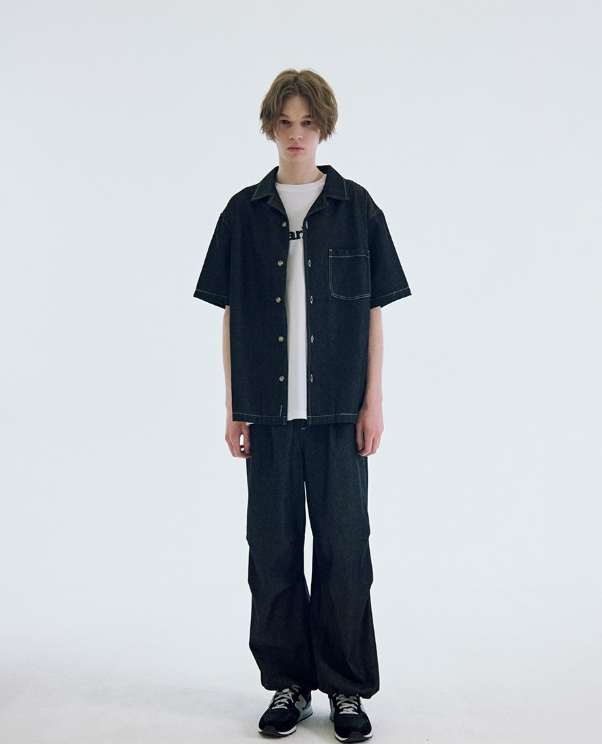 韓國 Markm Washed Denim Open Collar Shirt【MA176】