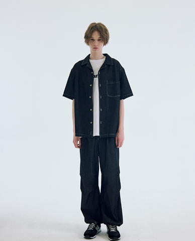 韓國 Markm Washed Denim Open Collar Shirt【MA176】