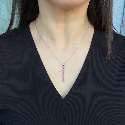 日本直送 精緻紅寶石十字架項鍊【JS401】