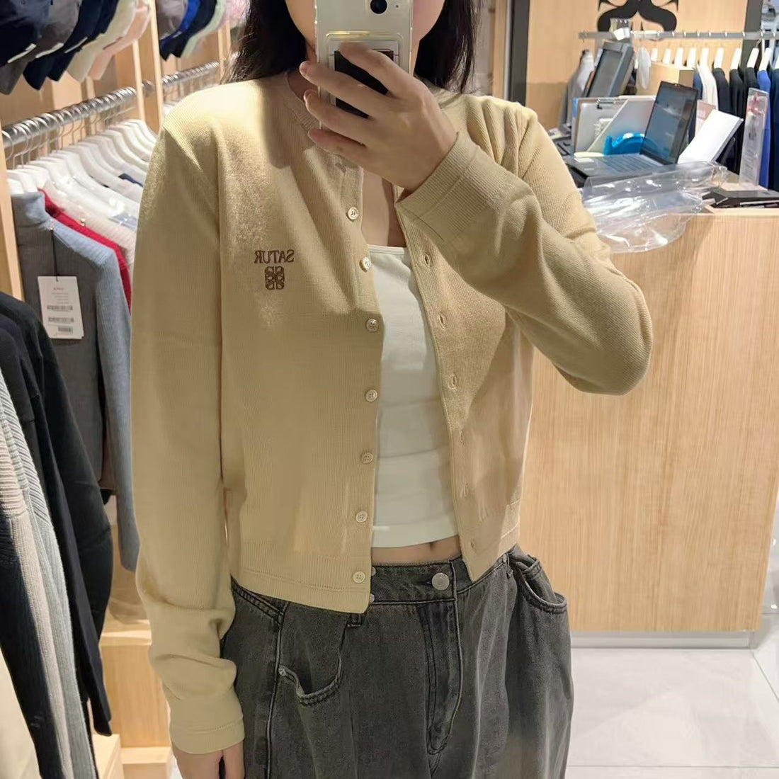 韓國 Satur Lauren Basic Crew Neck Fine Cardigan【SR139】