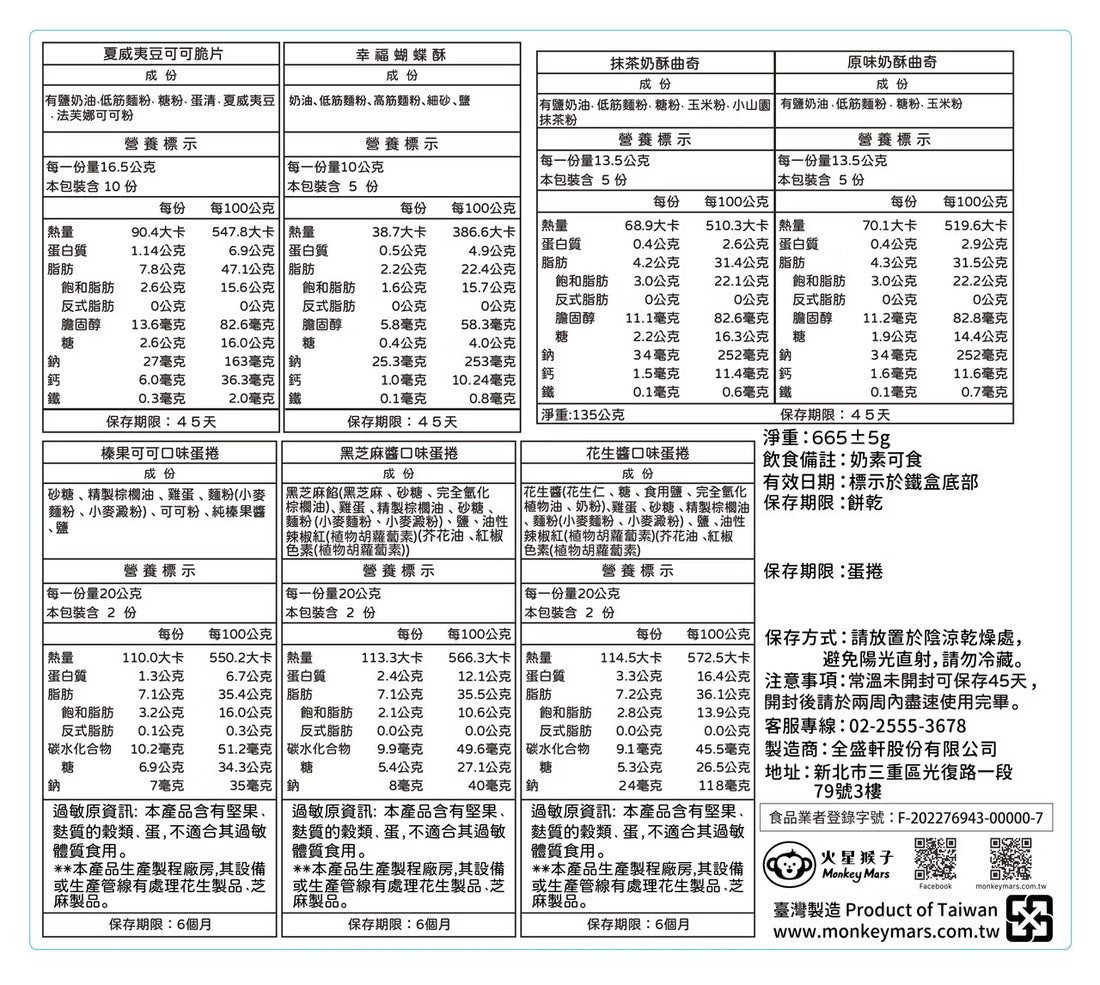 台灣 Monkeymars 火星猴子綜合禮盒 (中秋款)【SQ007】