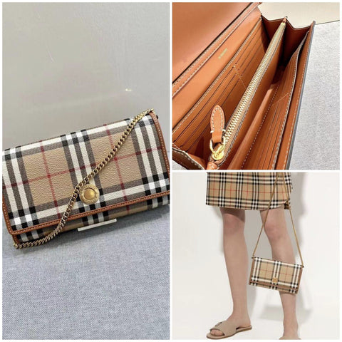 BurberryCheck Wallet With Chain Strap Chain Wallet 【YS44】