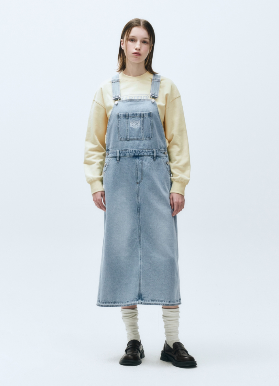 韓國 Marithe Francois Girbaud W CLASSIC LOGO DENIM OVERALL SKIRT【MF618】