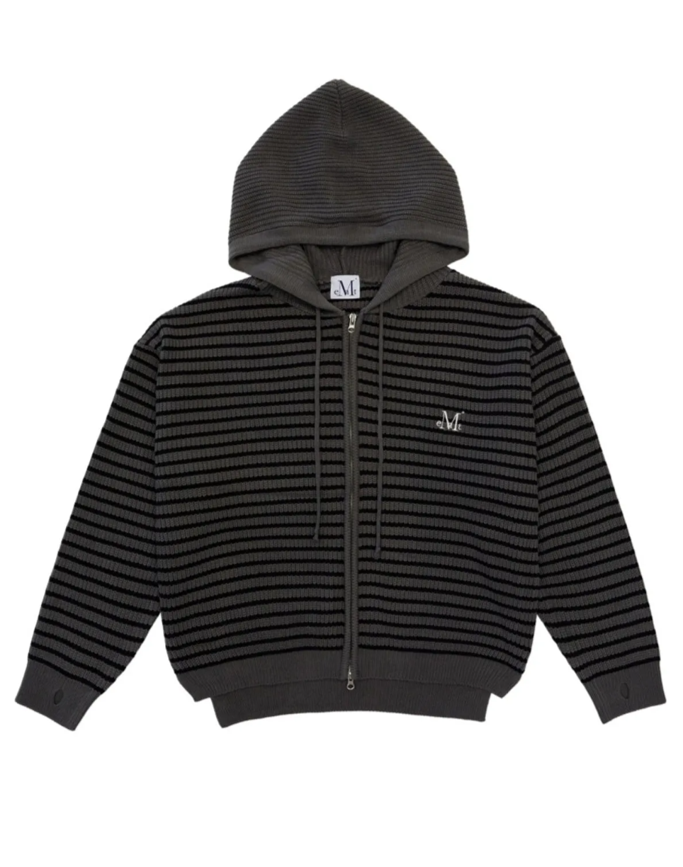 韓國 Mucent Mei Stripe Hand-Warmer Knit Zip-Up【MU186】