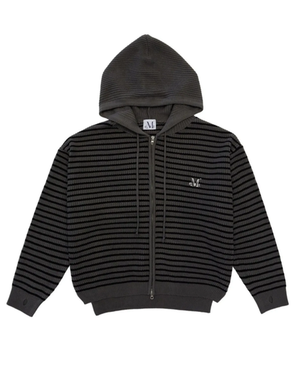 韓國 Mucent Mei Stripe Hand-Warmer Knit Zip-Up【MU186】