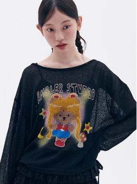 韓國 Ambler Sailor Bear Graphic See-Through Knit【AR120】