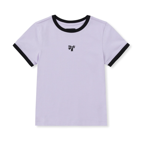 韓國 Nerdy Women's Ribbon Logo Ringer S/S T-Shirt【NY034】