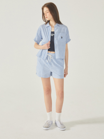 韓國 Who.A.U Steve Seersucker Crop Shirts【WA166】