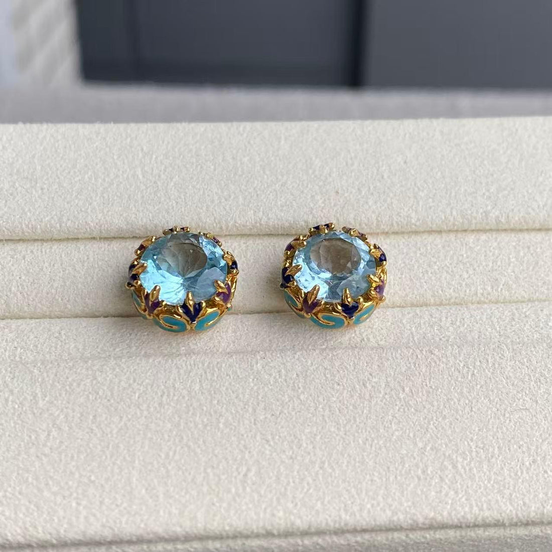 日本直送 寶藏復古風藍托帕耳飾【JS363】