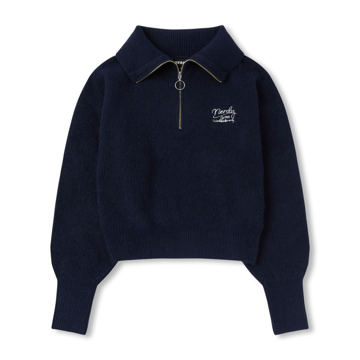 韓國 Nerdy Women's Lovely Letter Wool Blend Half Zip-Up Sweater【NY069】