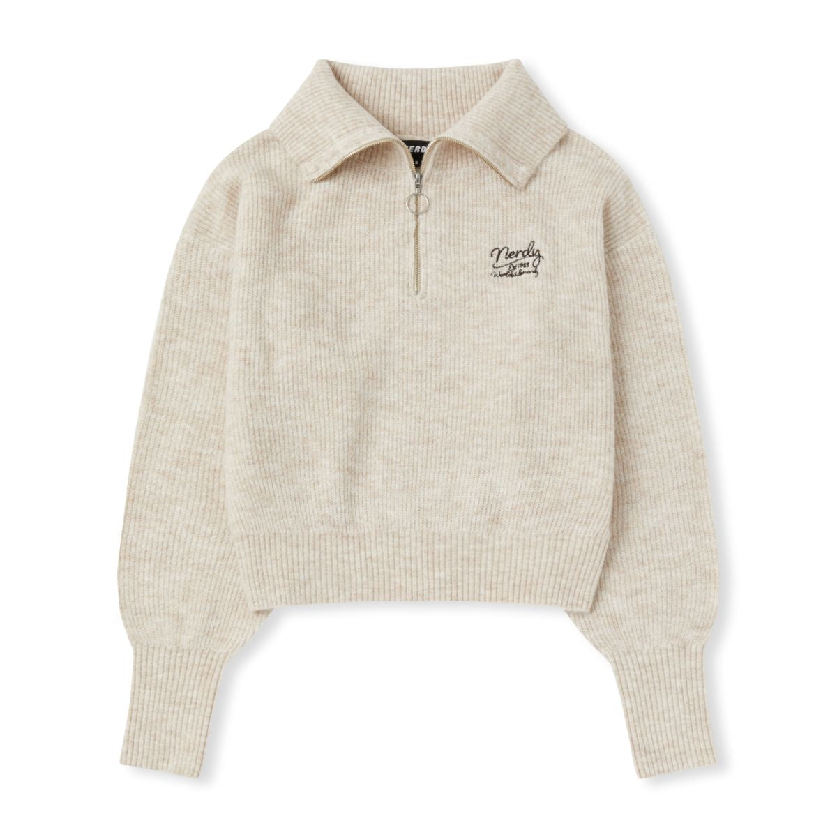 韓國 Nerdy Women's Lovely Letter Wool Blend Half Zip-Up Sweater【NY069】