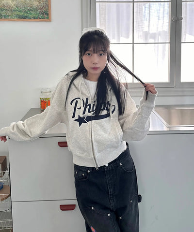 韓國 Phyps Women's Crop Startail Hooded Zip-Up【PS003】