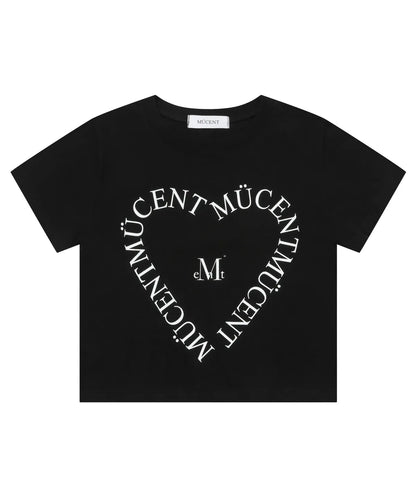 韓國 Mucent Heart Lettering Half T-Shirt【MU018】