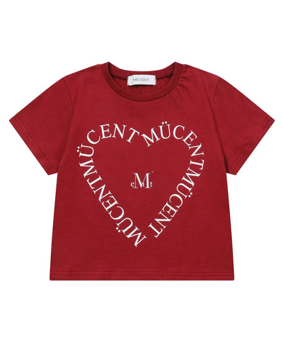 韓國 Mucent Heart Lettering Half T-Shirt【MU018】