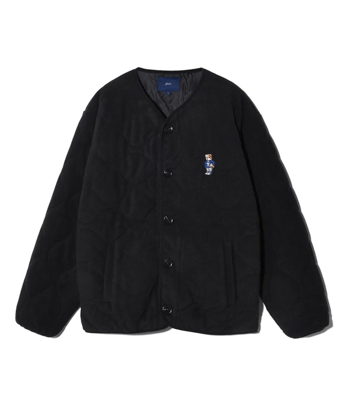 韓國 Yale Embroidered Dan Collarless Quilted Fleece Jacket【YA041】