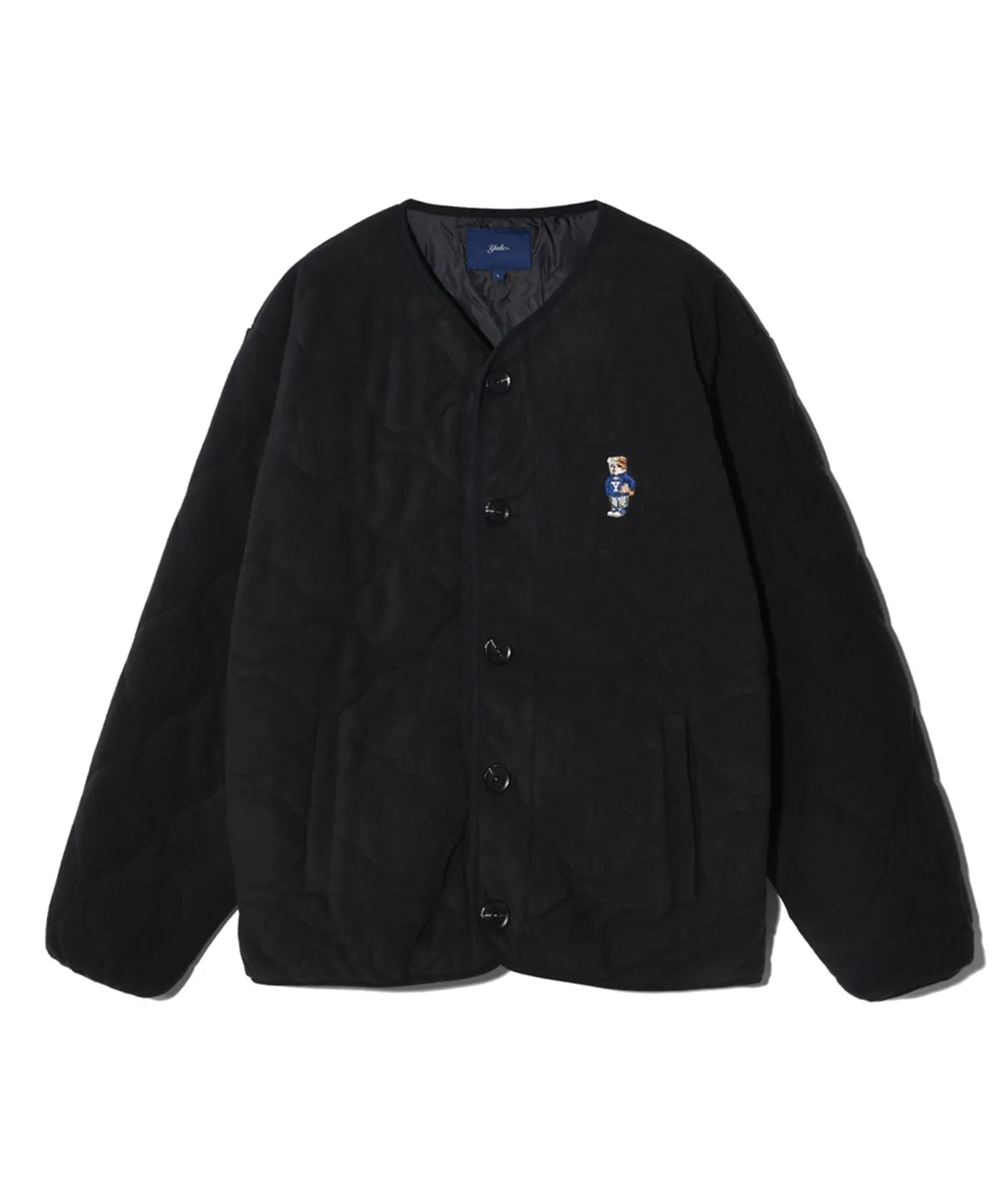 韓國 Yale Embroidered Dan Collarless Quilted Fleece Jacket【YA041】