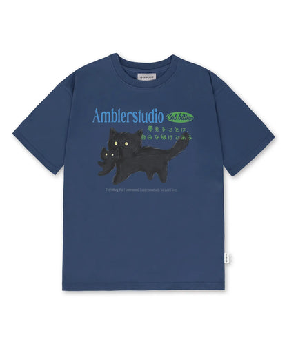 韓國 Ambler Cat Biting Graphic Short-Sleeved T-shirt【AR082】