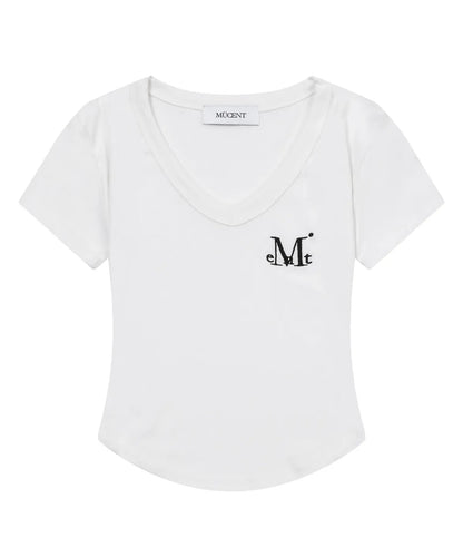 韓國 Mucent Velin V-Neck Crop Half T-Shirt【MU009】