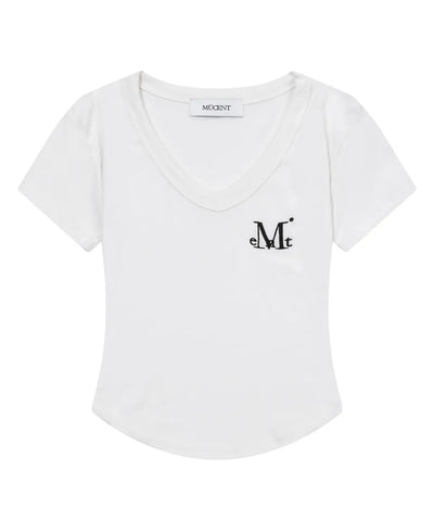 韓國 Mucent Velin V-Neck Crop Half T-Shirt【MU009】