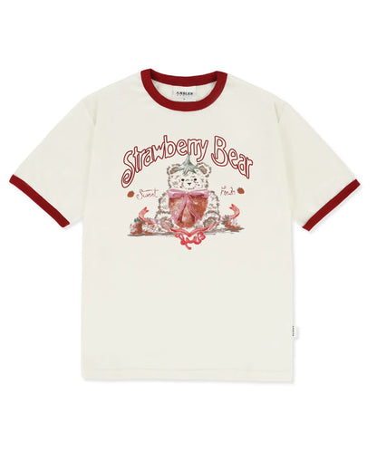 韓國 Ambler Strawberry Bear Graphic Ringer Short Sleeve T-Shirt【AR092】