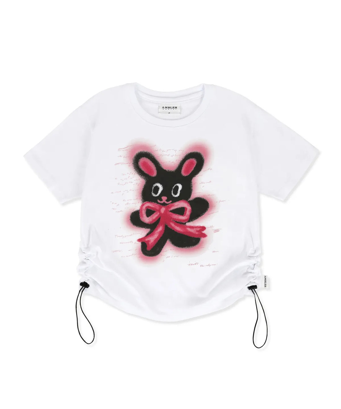 韓國 Ambler Rabbit With Ribbon Graphic String Crop Short-Sleeve T-shirt【AR104】