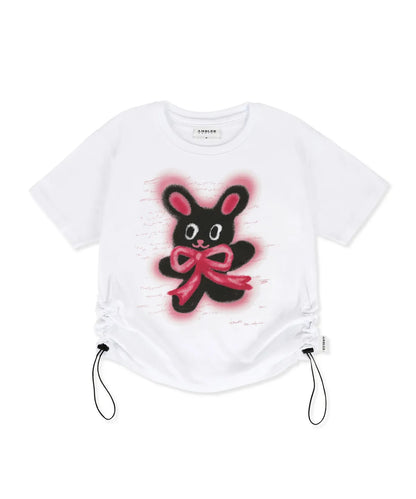 韓國 Ambler Rabbit With Ribbon Graphic String Crop Short-Sleeve T-shirt【AR104】