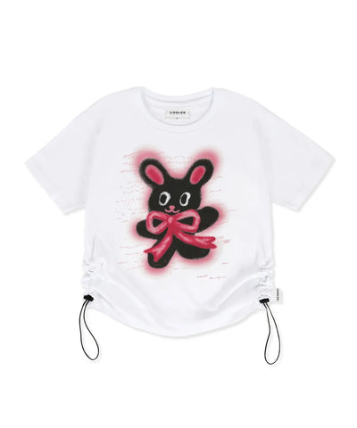 韓國 Ambler Rabbit With Ribbon Graphic String Crop Short-Sleeve T-shirt【AR104】