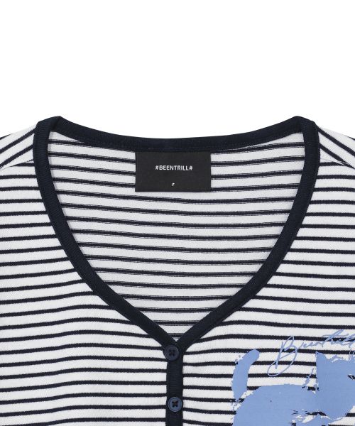 韓國 Beentrill Women's Cat Stripe T-Shirt【BL065】