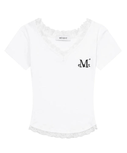 韓國 Mucent Sunnior Lace V-Neck Half T-Shirt【MU027】