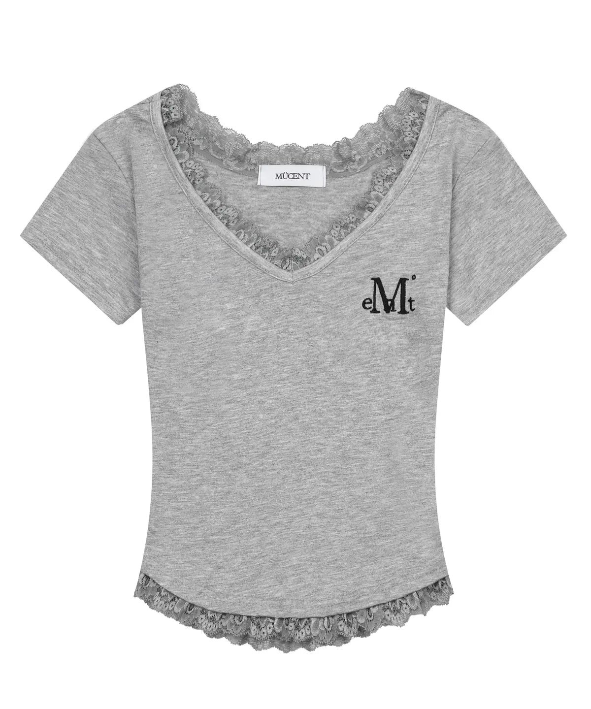 韓國 Mucent Sunnior Lace V-Neck Half T-Shirt【MU027】