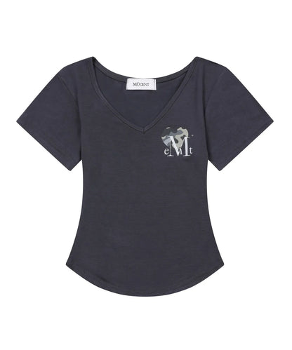 韓國 Mucent Vaint Heart Camo V-Neck Half T-Shirt【MU034】