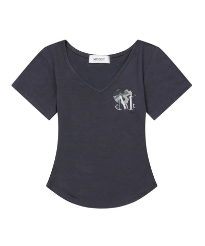 韓國 Mucent Vaint Heart Camo V-Neck Half T-Shirt【MU034】