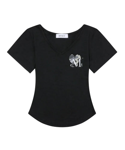 韓國 Mucent Vaint Heart Camo V-Neck Half T-Shirt【MU034】