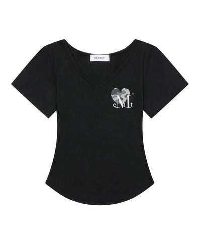 韓國 Mucent Vaint Heart Camo V-Neck Half T-Shirt【MU034】