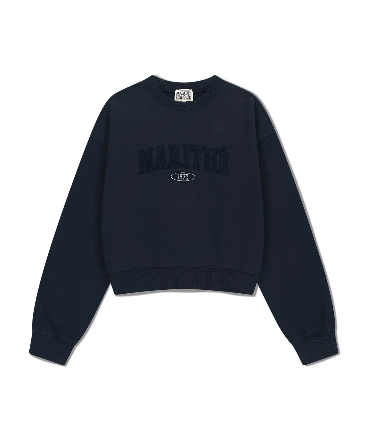 韓國 Marithe Francois Girbaud W Raw Edge Applique Logo Crop Sweatshirt【MF667】
