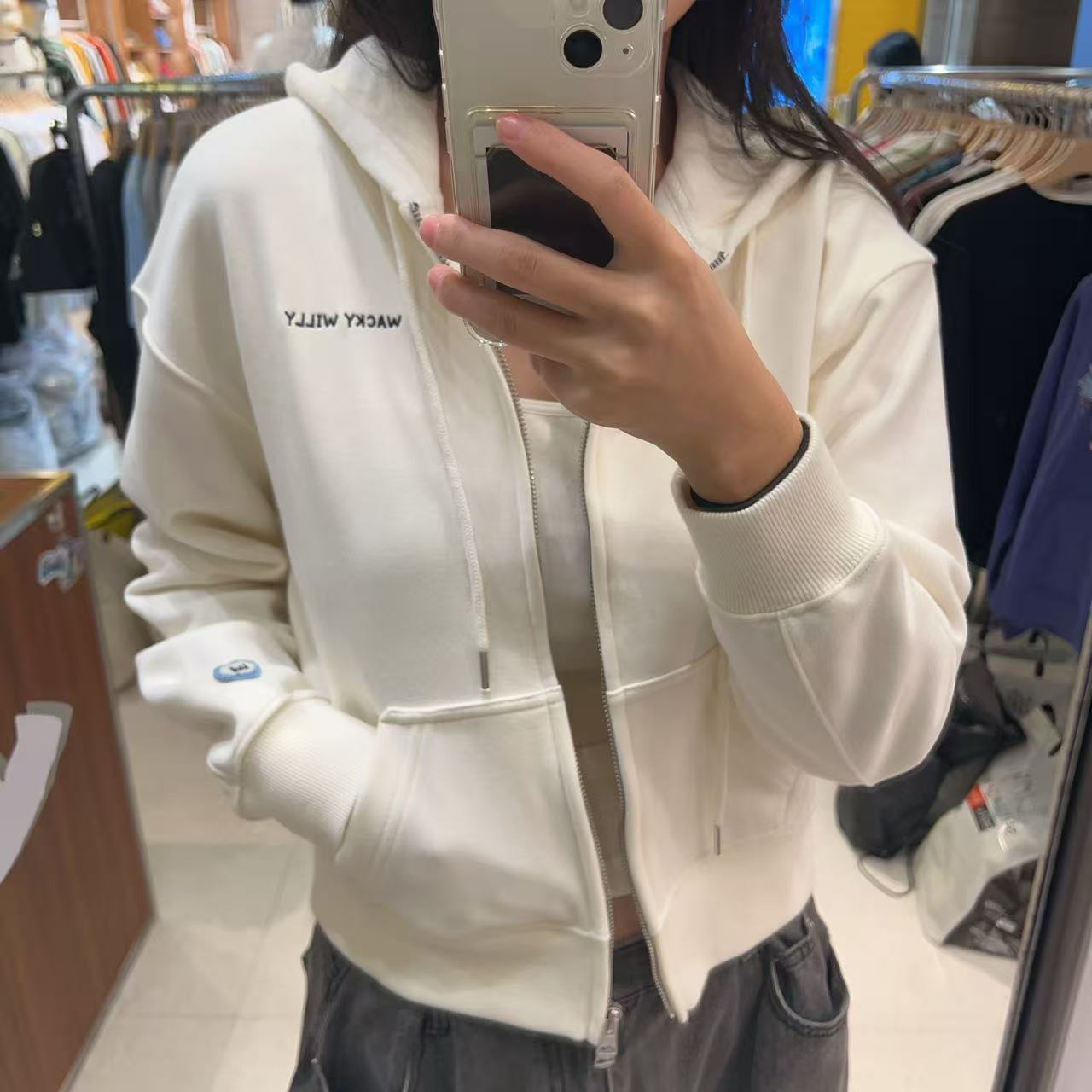 韓國 Wacky Willy Women's Typo Logo Crop Hoodie【WW026】