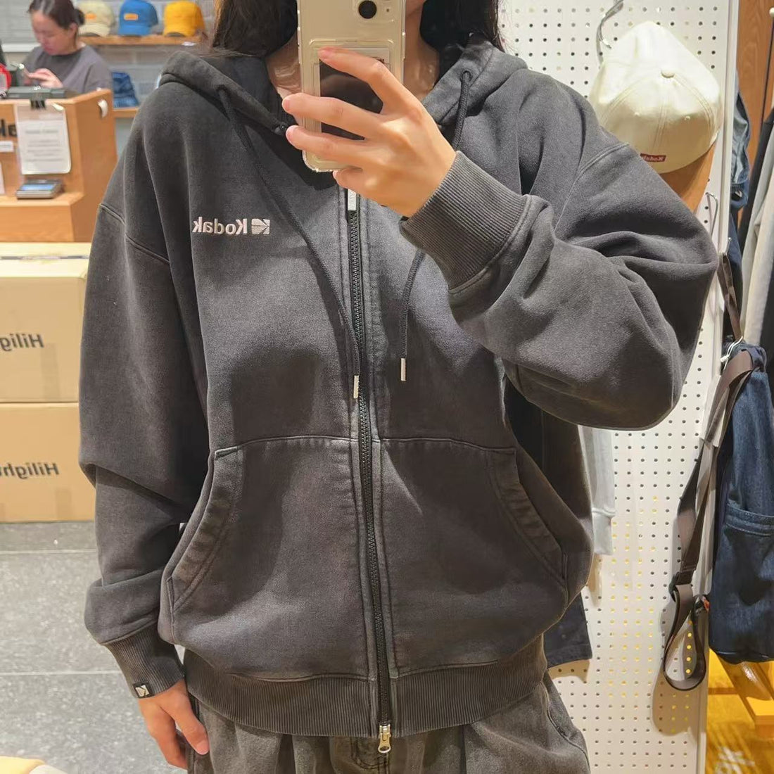 韓國 Kodak Essential Snowwashed Fleece Hooded Zip-Up【KK013】