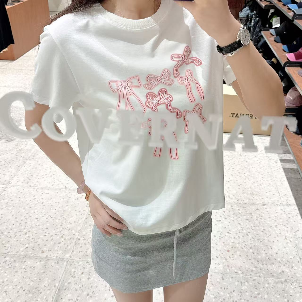 韓國 Covernat Women's Ribbon Graphic T-Shirt【CO052】