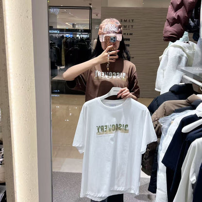 韓國 Discovery Logo-deformed graphic short-sleeved T-shirt【DY104】