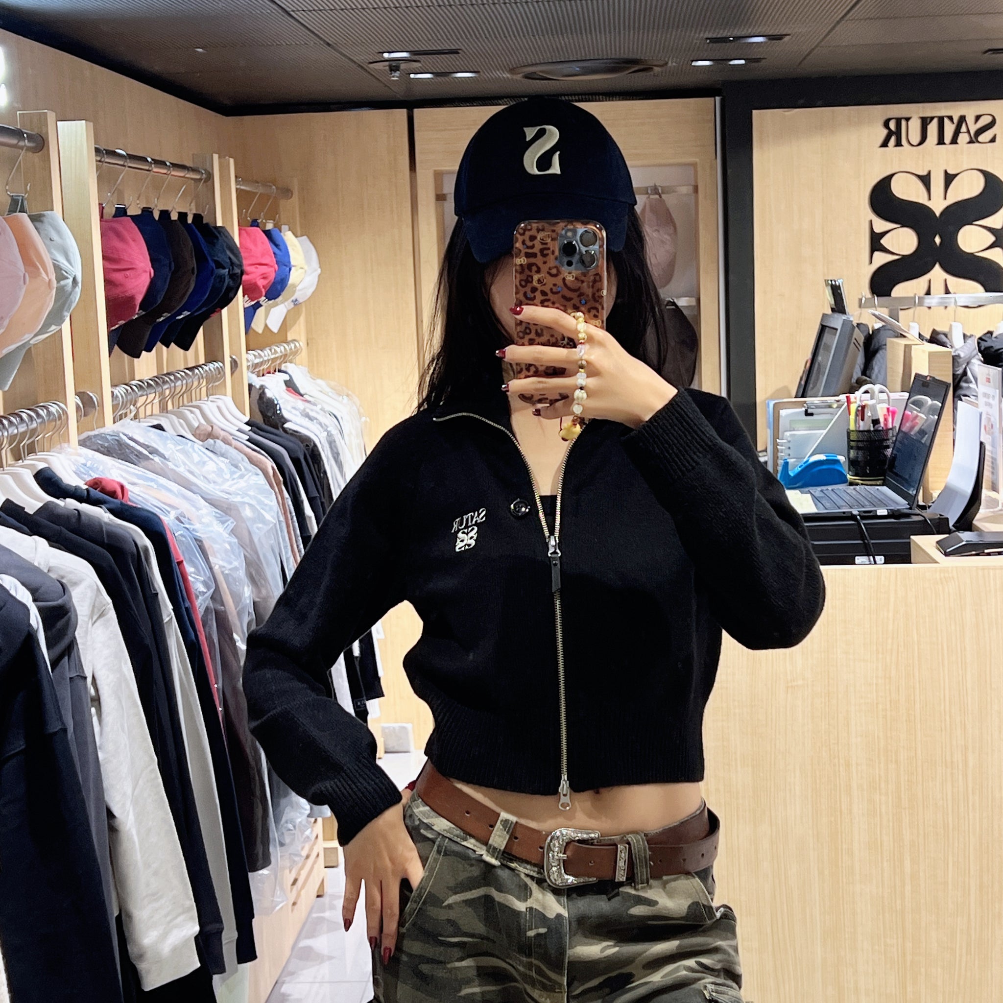 韓國 Satur Women's Signature Logo Knit Zip-Up【SR239】