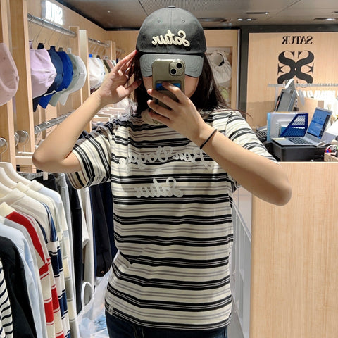 韓國 Satur Bon Voyage Stripe Ringer T-Shirt【SR100】