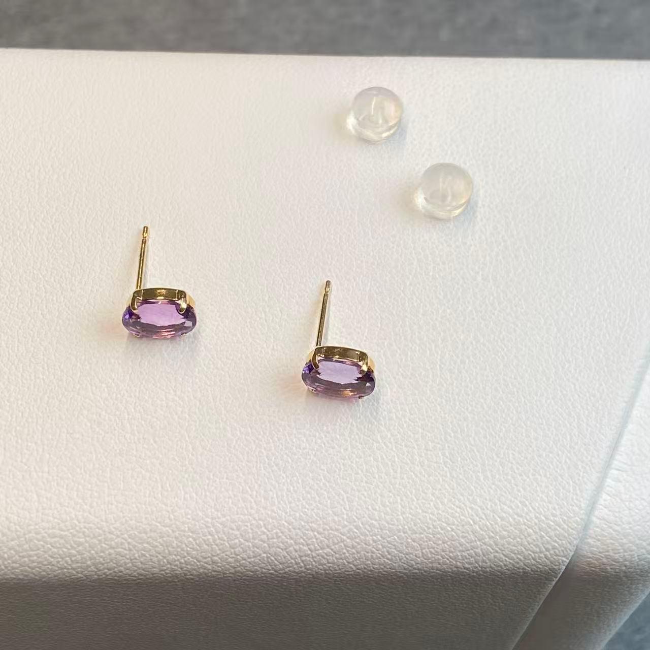 日本直送 薰衣草紫晶18K金耳钉【JS358】