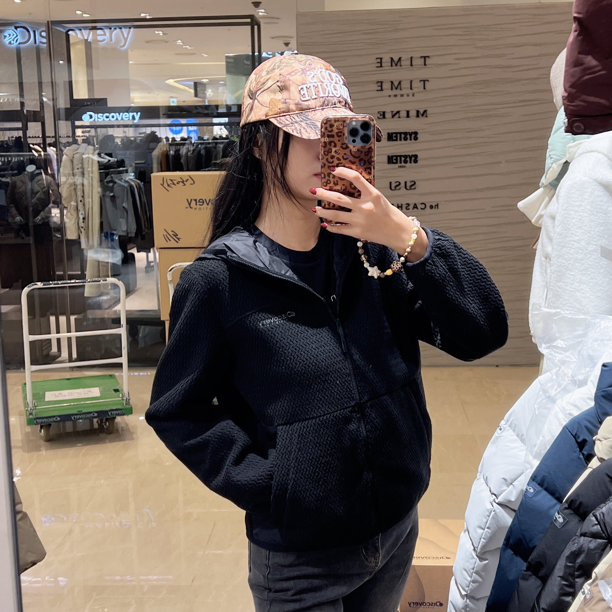 韓國 Discovery Women's Jacquard Fleece Hooded Jacket【DY075】