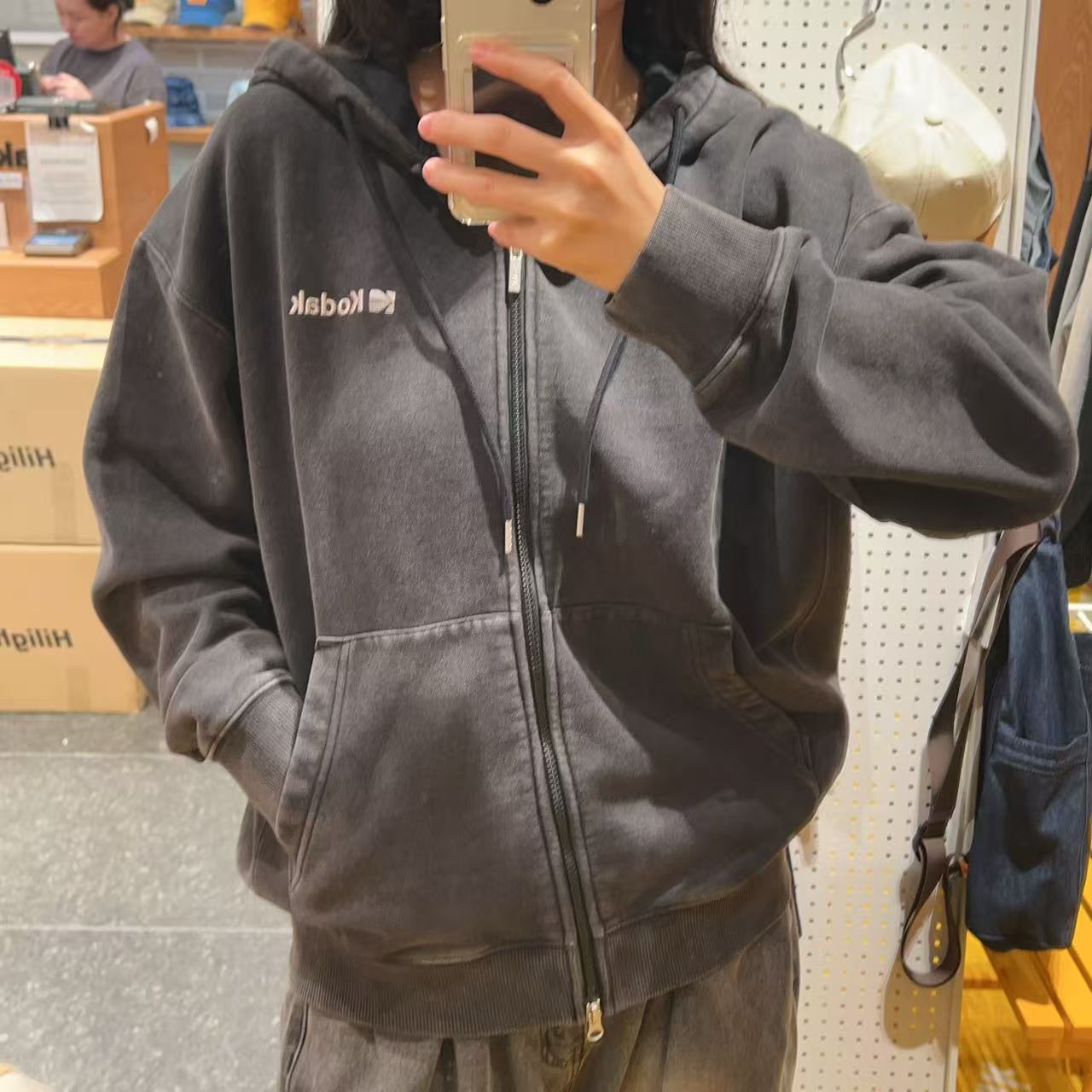 韓國 Kodak Essential Snowwashed Fleece Hooded Zip-Up【KK013】