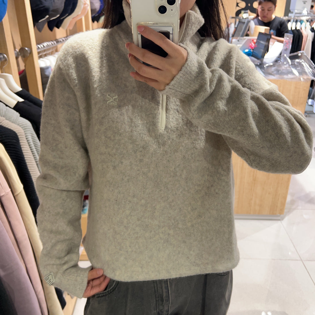 韓國 Satur (W) Crop Half Neck Fleece Knit Zip-Up【SR164】