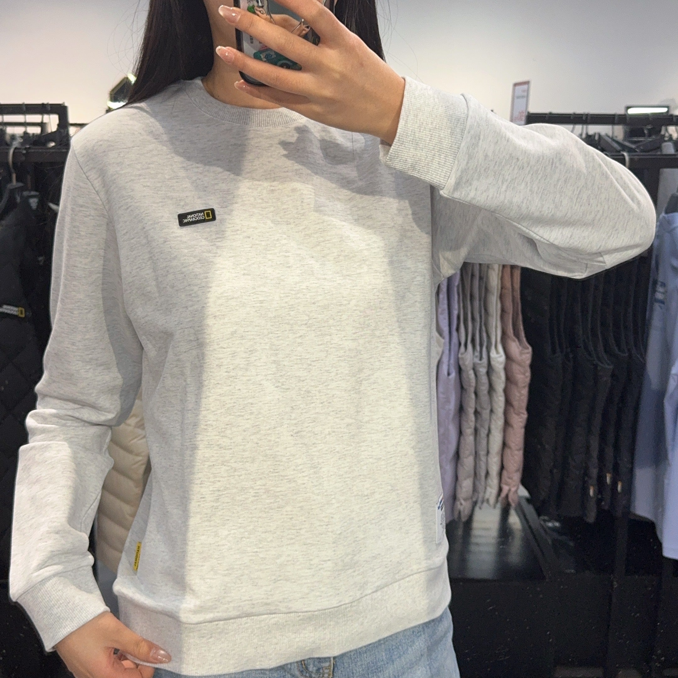 韓國 National Geographic Unisex FOLHAS Basic Small LOGO Sweatshirt【NG390】